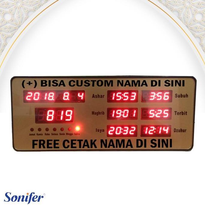 Sonifer Jam Dinding Adzan & Iqomah Otomatis Adzan Clock AZ-2515 ukuran 25 x 10 cm FREE CUSTOM NAMA