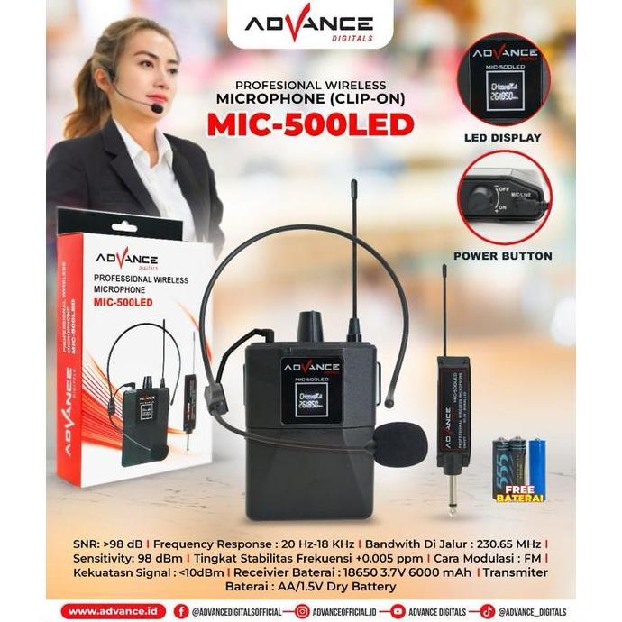 Advance MIC500 Mic Clip On Bando Wireless Bluetooth Youtuber Jangkauan BIM