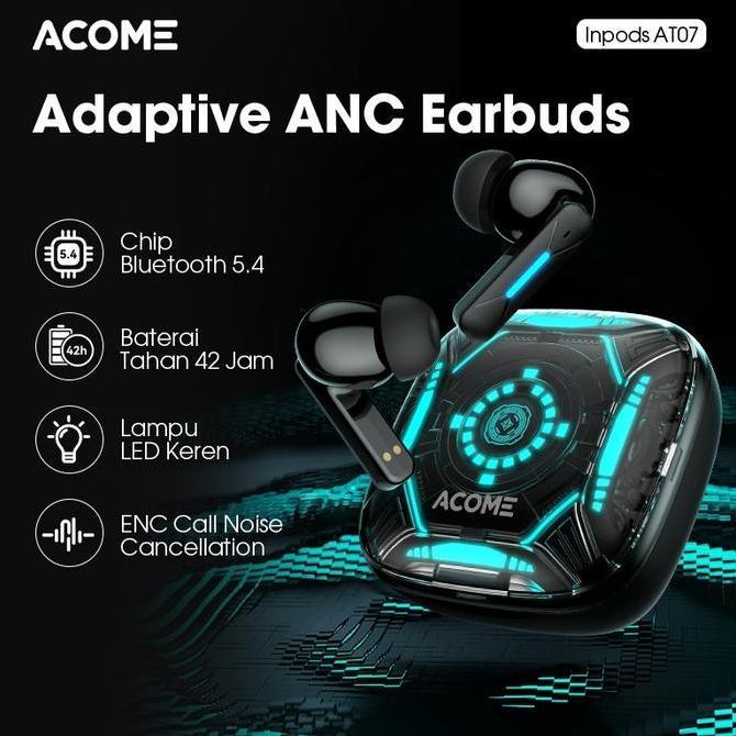 ACOME AT07 TWS Inpods RGB ANC Earphone Bluetooth 5.4 IPX4 Waterproof - Garansi Resmi 1 Tahun Origina