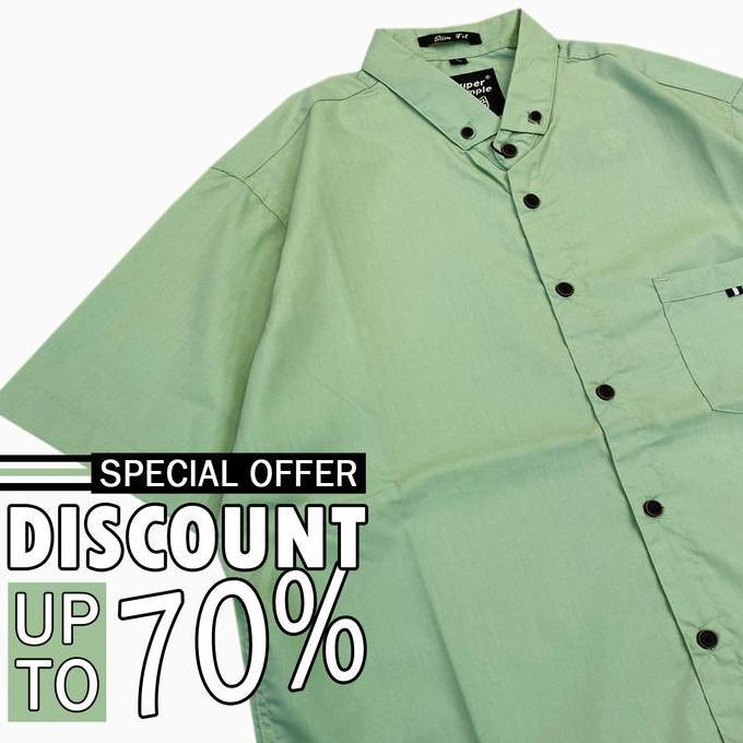 DY9 >> Baju Kemeja Pria Lengan Pendek Hijau Army Casual SlimFit Premium Distro Kain Katun Oxford dan