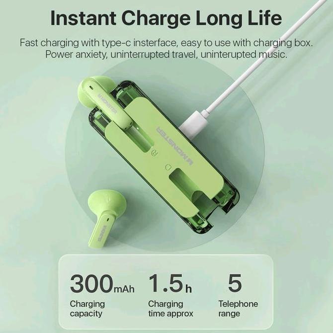 Monster XKT08 Wireless Bluetooth Earphone Headset Headphone Earbuds TWS Original