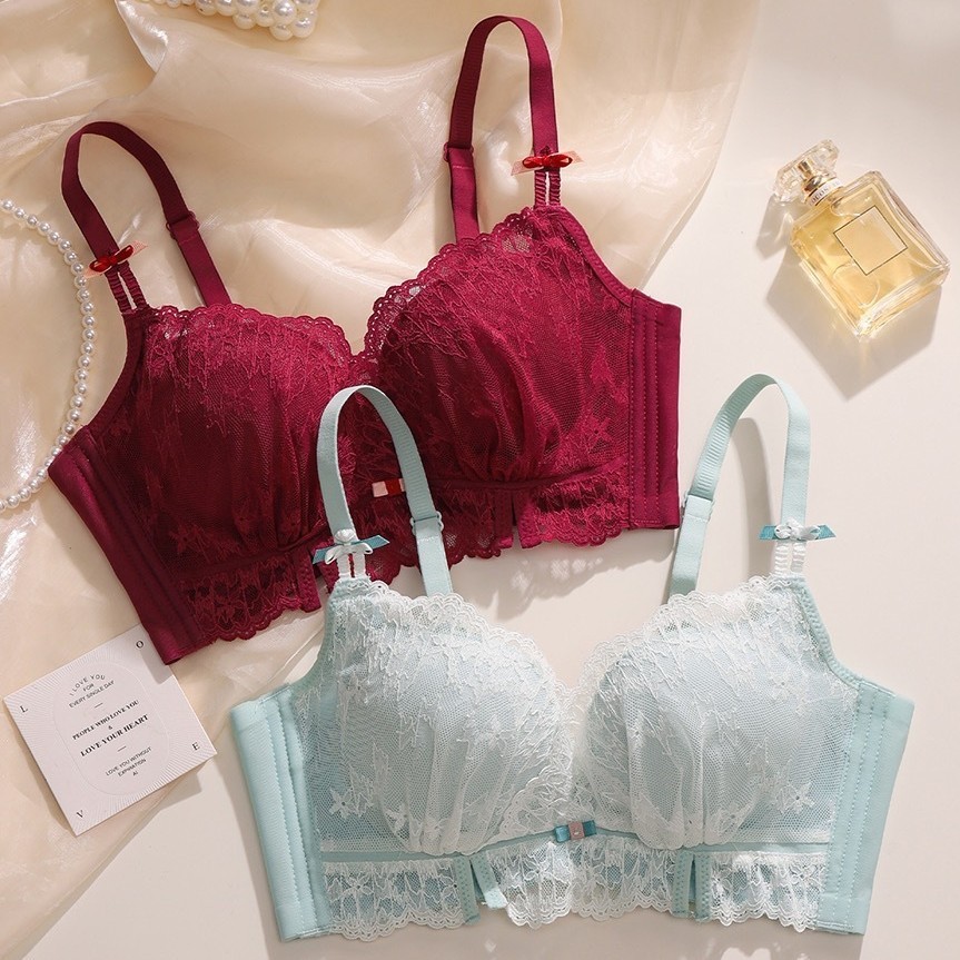 Bra push-up wanita untuk payudara kecil, bra renda yang nyaman