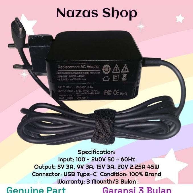 BEBAS ONGKIR - Adaptor Charger Acer Chromebook C733 C733T Usb Type C 45W Original