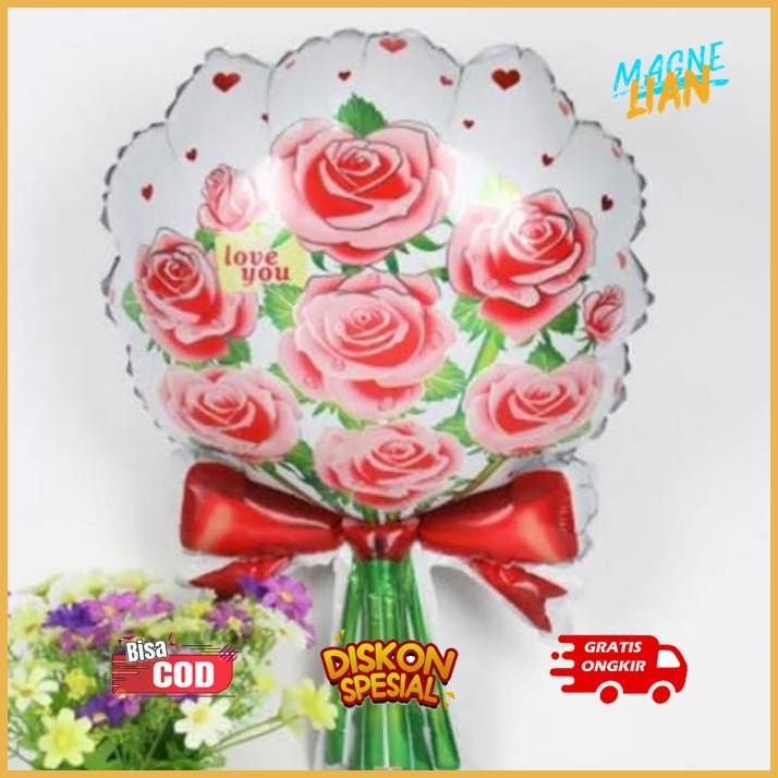 ryu-56 gh-6 FE24 balon foil bucket bunga merah size 60x40cm Berkualitas Murah Termurah