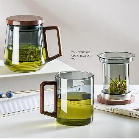 gelas kaca dengan saringan rempah Glass Tea Cup With Tea infuser