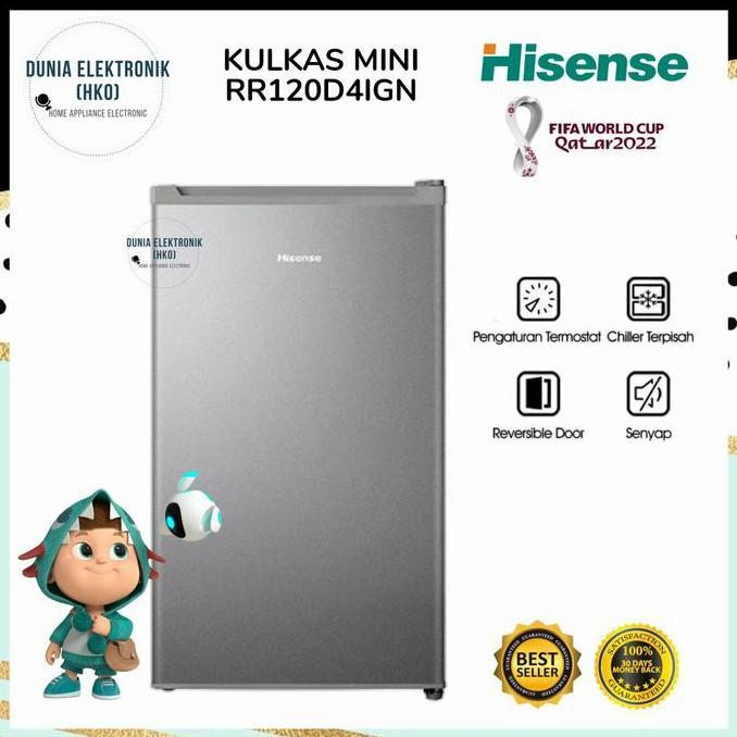 TERBARU - KULKAS PORTABLE HISENSE RR120D4IGN LEMARI ES MINI BAR 93 LITER