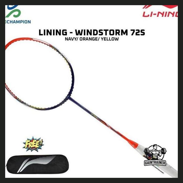 OLAHRAGA - NEW RAKET BADMINTON LINING WINDSTORM 72 S / 72S / WS72S NAVY ORANGE SIAP KIRIM