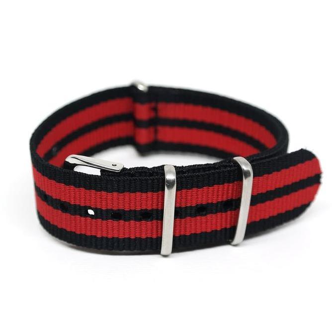 Tali Jam Tangan - Nato Nylon Strap - 22mm Black Red 5 stripes