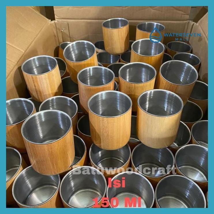 KERAJINAN KAYU - GELAS KAYU MUG SLOKI STAINLESS WOODEN GLASS SLOKI KODE 2EE SIAP KIRIM