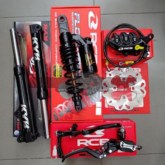 Paketan Master Rem RCB E3+ Plus 14mm set kanan kiri + Kaliper RCB 2 Piston + Shock Depan KYB Zeto + 
