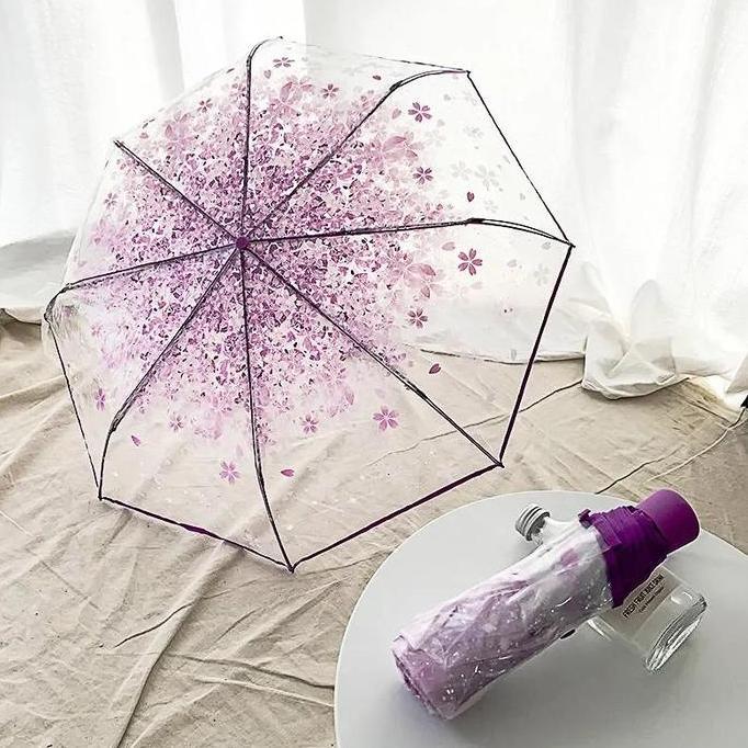 Payung Korea Lipat Transparan Bunga Sakura KL
