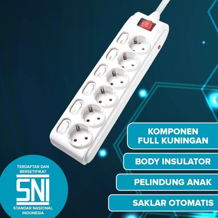 KENMASTER F1 Stop kontak Switch 6 lubang SNI FULL KUNINGAN Stop Kontak