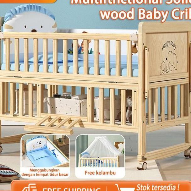 Tempat Tidur Bayi Kayu Kasur Baby Set Kelambu Bayi Box Ranjang Bayi Kayu Tempat Tidur Ayunan Multifu