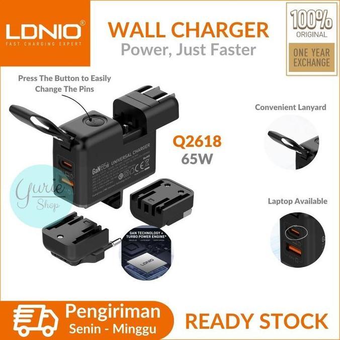 LDNIO Traver Wall Charger Q2618 USB C PD 65W GaN Technology Universal Plug Super Fast Charging