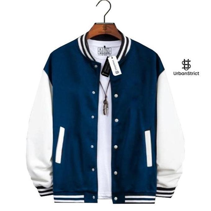 Promo Urbanstrict - Varsity Baseball Jacket Distro Unisex Polos Navy Putih Jaket Varsity COD