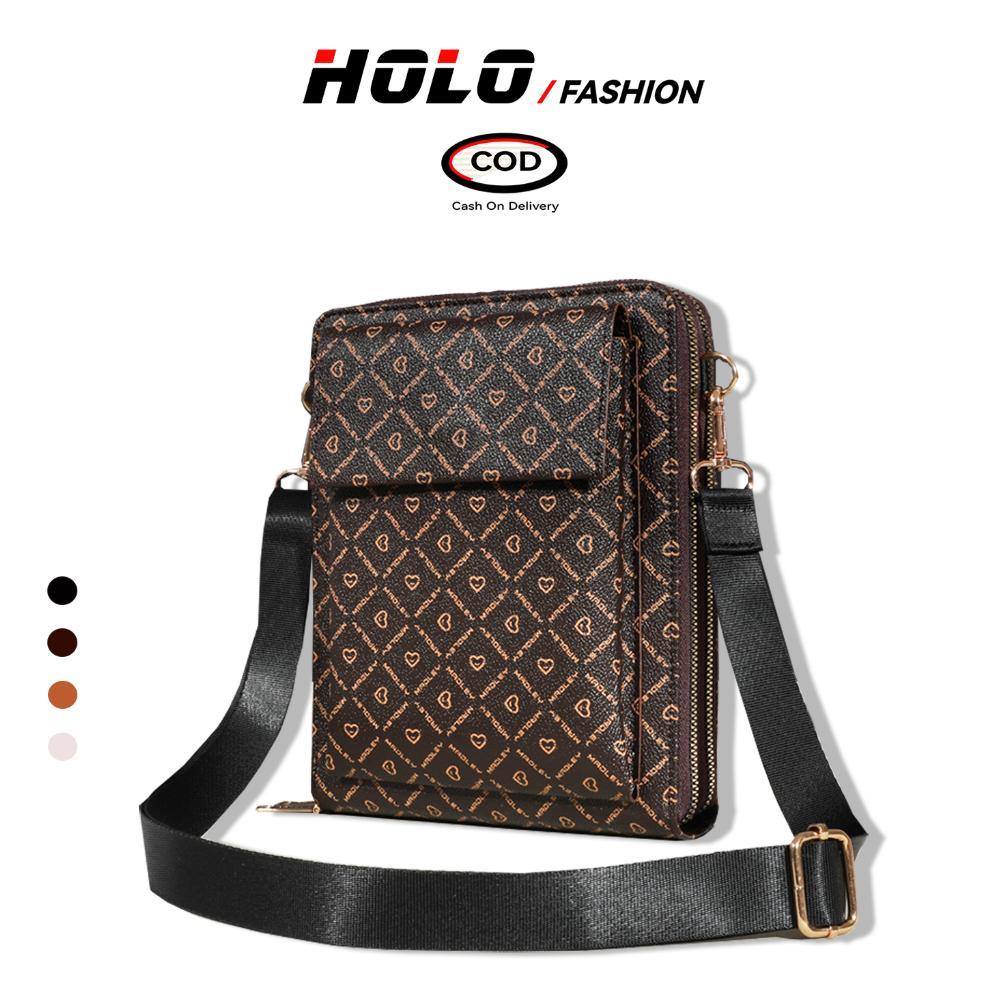 HOLO Tas Selempang Pria Tas Hp Kulit Vintage Hitam Kapasitas Besar Dapat Memuat Tablet Slingbag