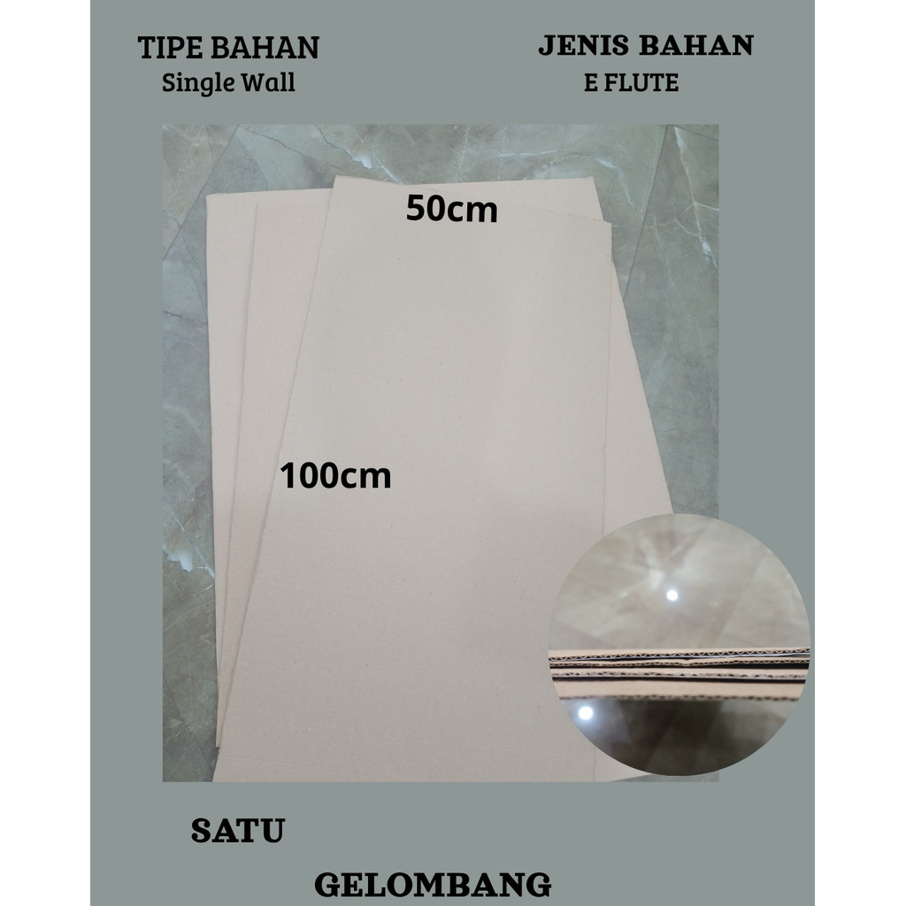 Lembaran Kardus ukuran 100x50 Cm Eflute/Karton/Sheet Packing/Kardus