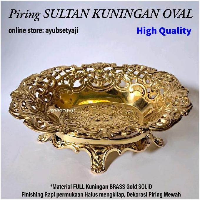Piring Kuningan Oval Ukir Dekorasi piring Sultan Hias antik Cawan batik mangkuk perlengkapan ritual 