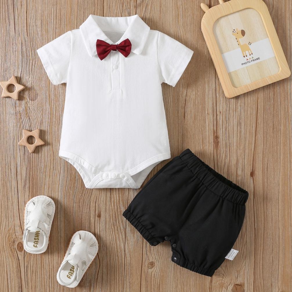 Baju Pesta Bayi Lakilaki Tuxedo Putih Jumper Bayi 018 Bulan