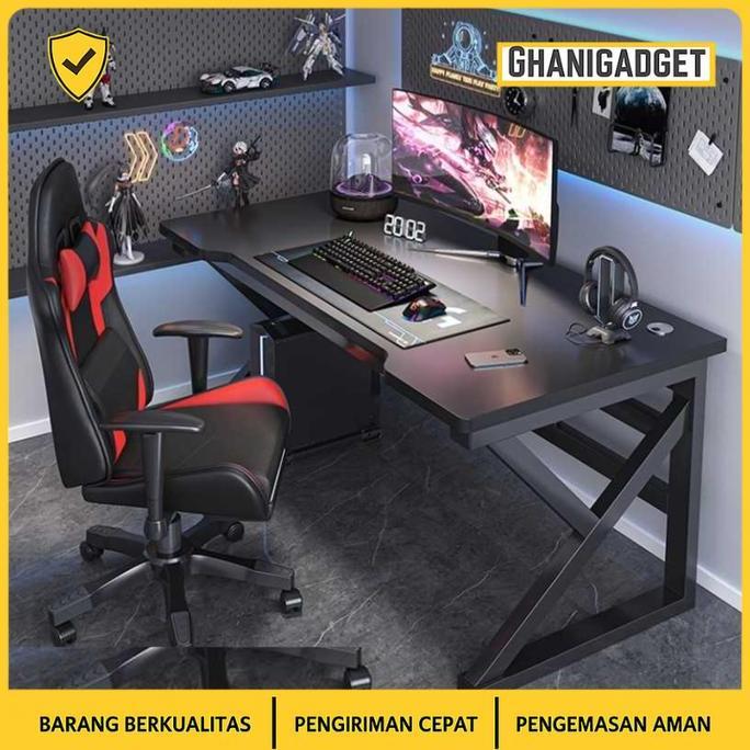 Meja Kerja Belajar Komputer Laptop PC Gaming Besar Bahan Besi Desk + Lubang Kabel Kokoh Stabil