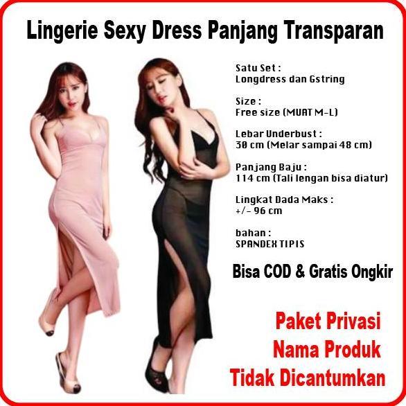 Promo Lingerie Sexy Premium Gaun Malam Transparan Wanita Bahan Melar Dress Panjang Tidur Tipis Lembu