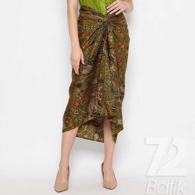 ROK BATIK SPAN Aurora Skirt Lilit Kebaya Instan Modern Wanita Motif Burung Duri Warna Hijau 723199 C