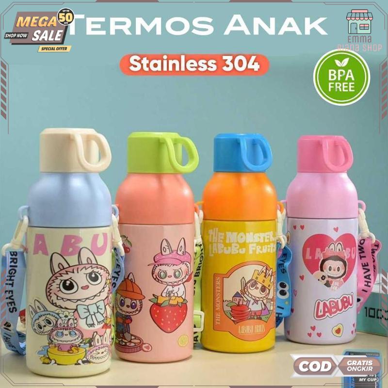 Berkualitas Botol Tempat Air Minum Stainless 304 600ml/ Tumbler Anak Sekolah Tali Panjang + Box - 20