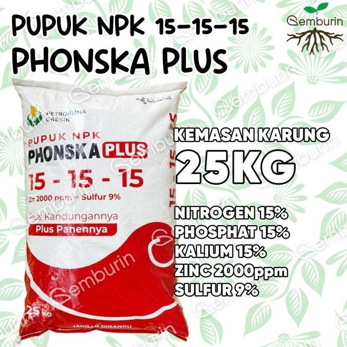 [INSTAN] Pupuk NPK Phonska Plus 15 15 15 Karung 25Kg Merah Granul Putih Petrokimia Gresik Original A