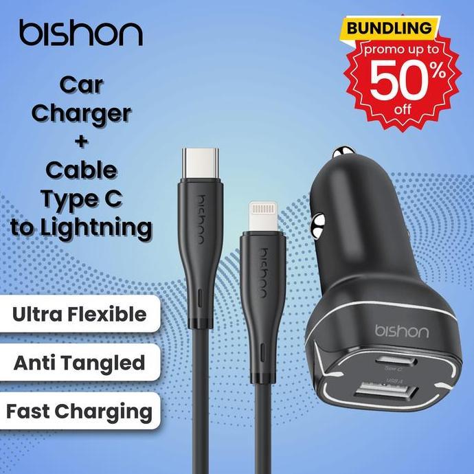 TERMURAH - [BUNDLING] Car Charger Original Dual Port 18+25W & Kabel Charger Liquid Silicone Type C/L