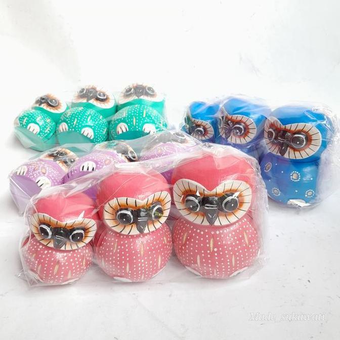 "'''] 3 pcs Patung burung hantu celepuk kayu warna mini 1 set isi 3pcs