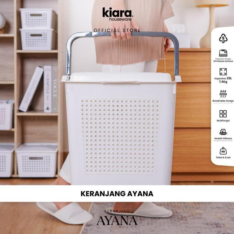 CJP KIARA Keranjang Laundry / Pakaian Ayana dengan Tutup + Pegangan Plastik Tebal Estetik Keranjang 