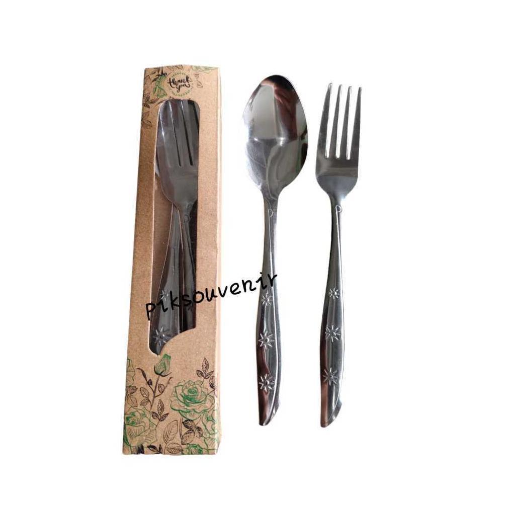 (100 PCS) Souvenir 1 SET Sendok Garpu Stainless Kemas Box Rustic Sovenir Suvenir Sopenir Pernikahan 