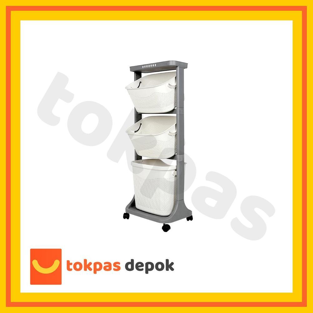 Keranjang Laundry 3 Susun Roda / Rak 3 Susun Plastik Olymplast Flexyble Trolley OFT 03 Keranjang Lau