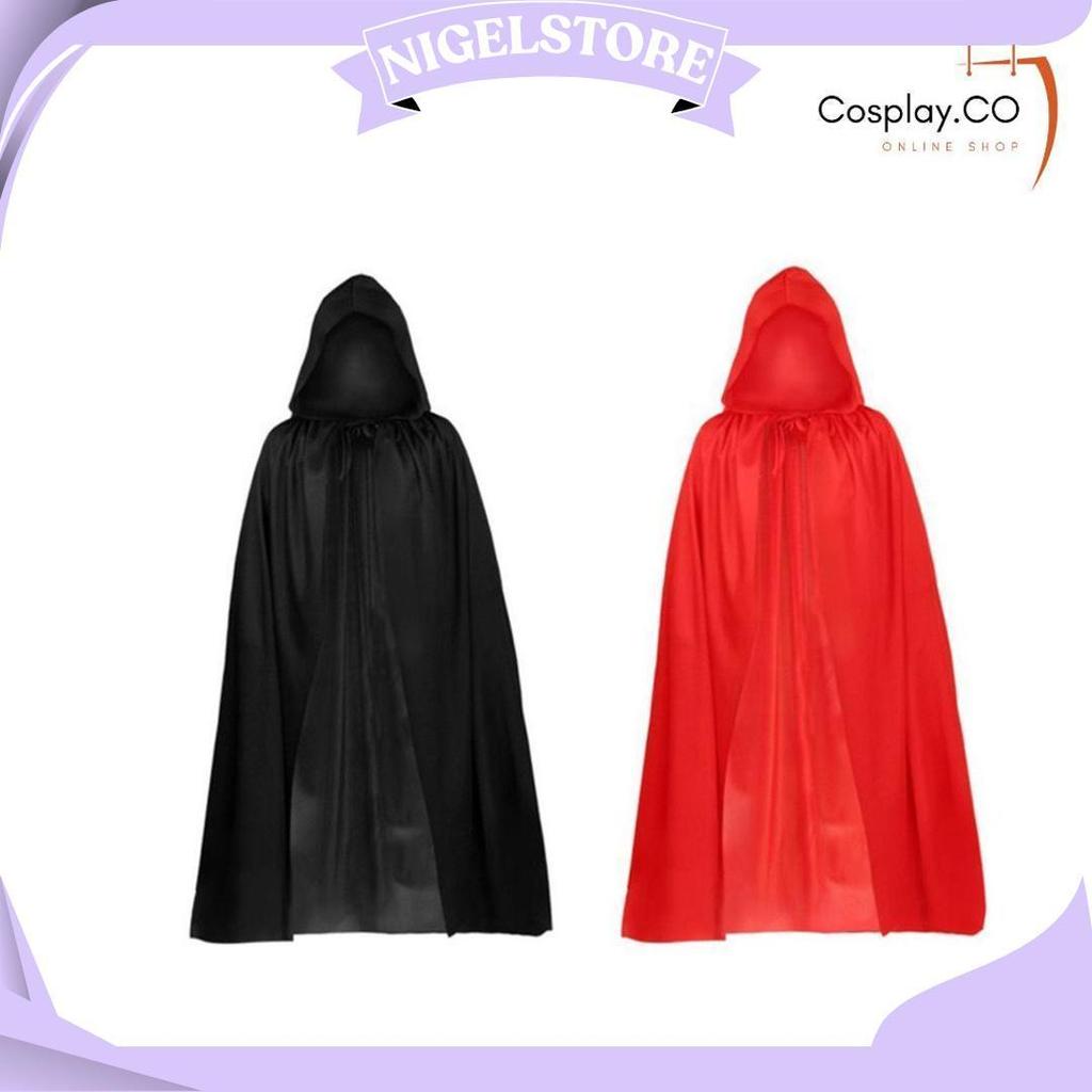 Cosplay Jubah Hitam Polos Plus Hoodie Kostum Halloween Pria Dan Wanita Promo