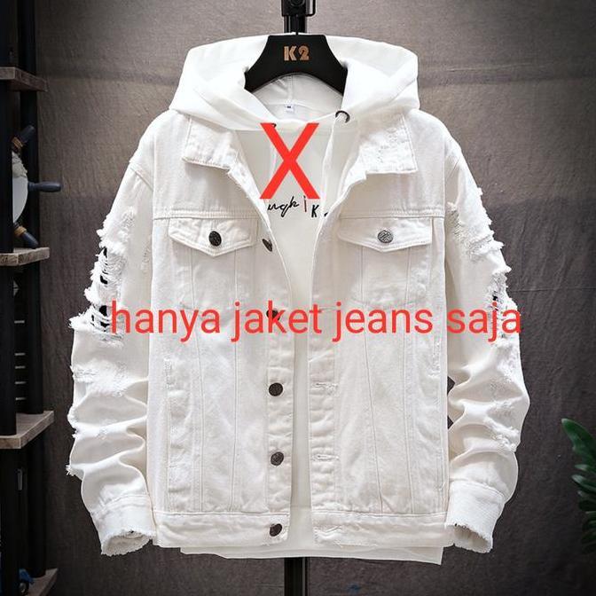 DF241>> Jaket Denim Jeans Polos Sobek Bisa bayar ditempat