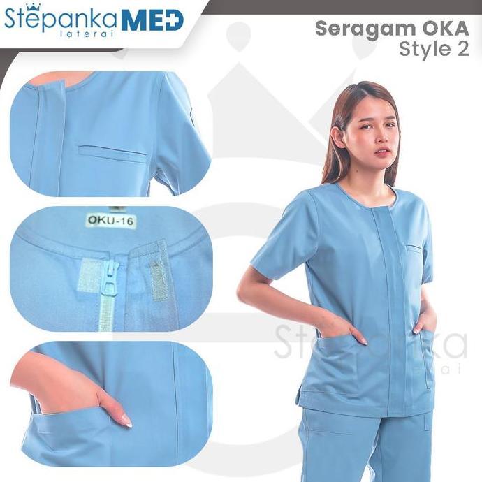Baju Oka Zipper Kerah O Bulat - Oka Resleting - Scrub Dokter - Seragam Jaga Perawat - Baju Jaga - Ba