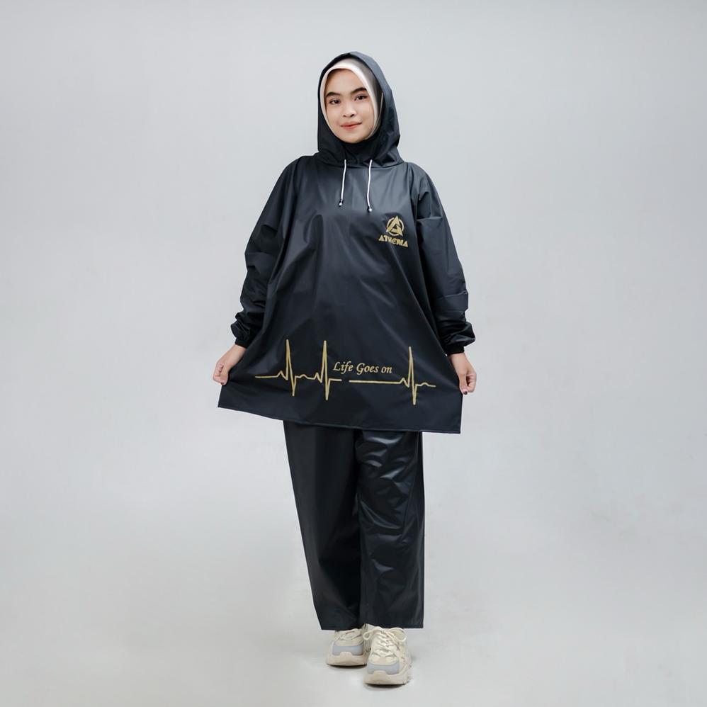 Jas Hujan Model Hoodie Pria Wanita Bahan Waterproof Tebal Elastis Dan Anti Rembes By Athena