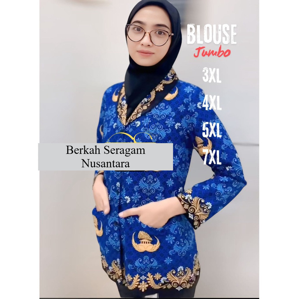 Korpri Wanita JUMBO Series Baju ASN PPPK Krah Hitam Blouse LD Besar