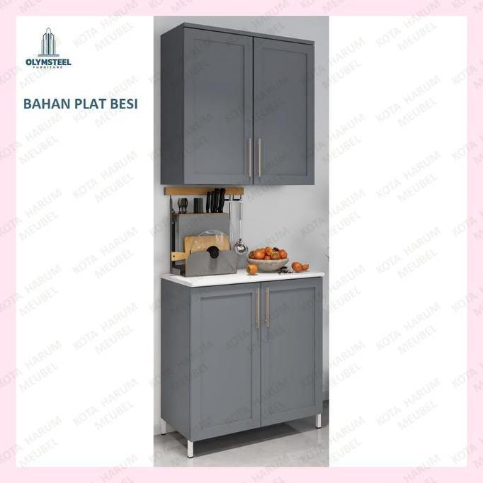 TERMURAH - kitchen set besi lemari dapur besi atas bawah 2 pintu lemari dapur rak dapur gantung olym