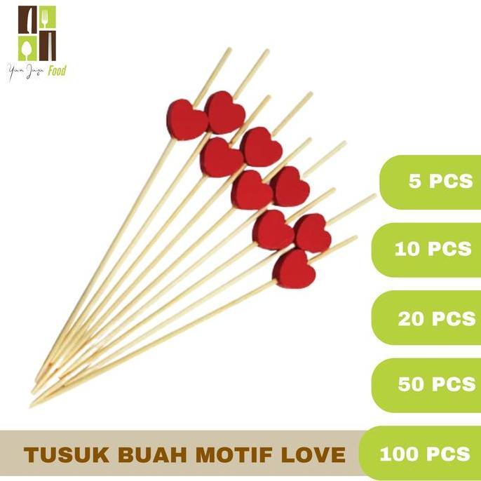 TERMURAH - Tusuk Buah / Tusuk Cocktail / Tusuk Bambu / Bentuk Love / Hati