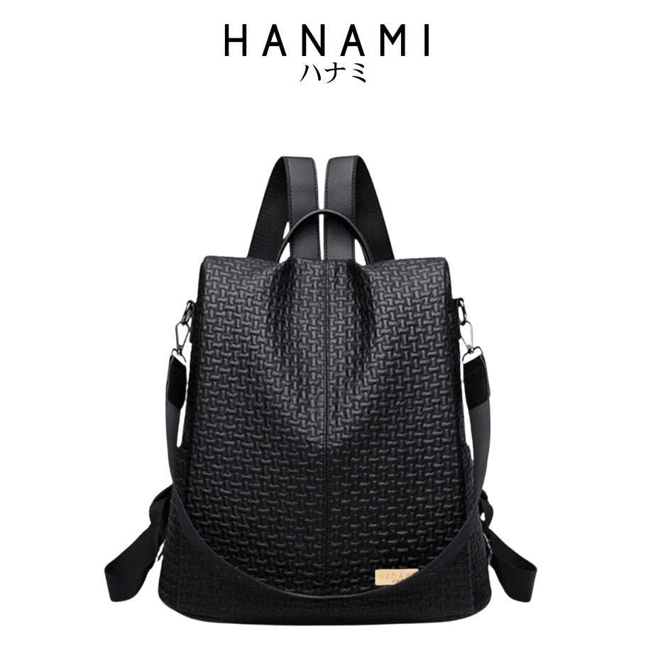 HANAMI Tas Ransel Wanita Kulit Premium Korea Cewek Sekolah Gendong Croco Hitam Maelis Kuliah TA879B5