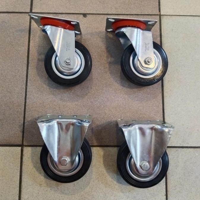 Roda Etalase 4 Inch / Roda Troli / Roda Karet 1Set ( 2Hidup 2Mati ) Roda Troli