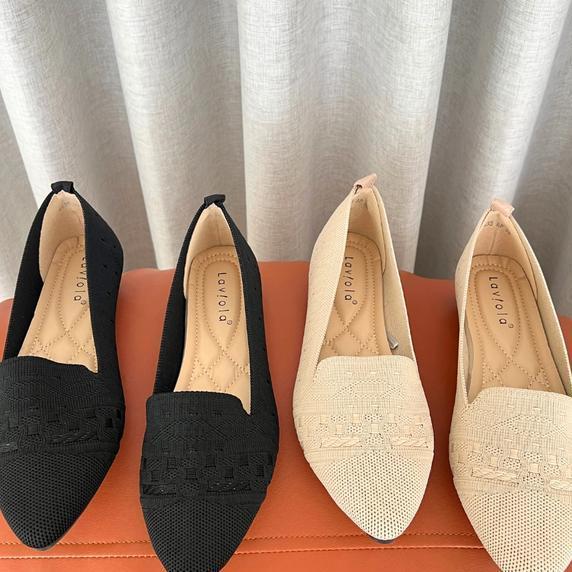 Laviola 4435 Lsh Sepatu Flat Rajut Wanita Bla Dan Apricot Shoes