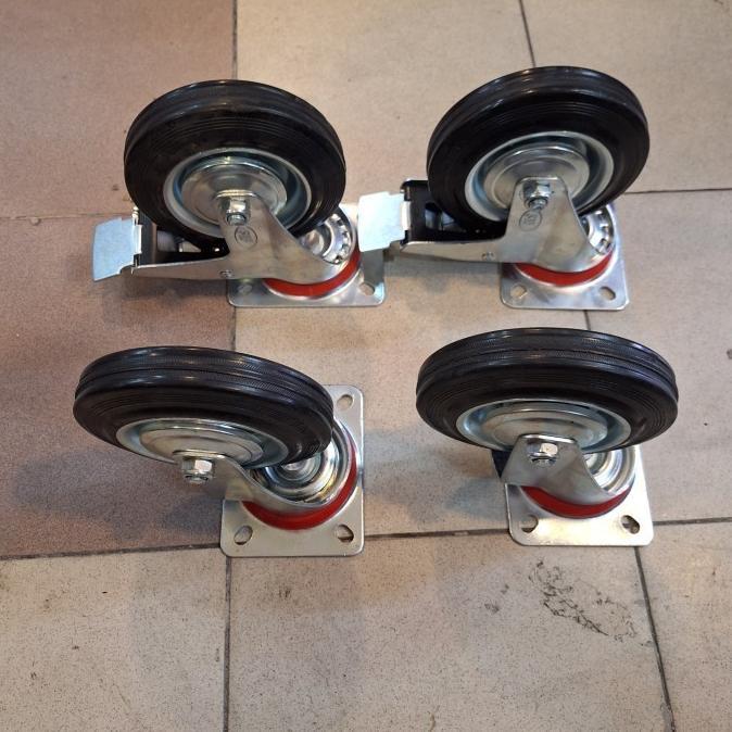 Roda Troli Karet Hitam 6 Inch 1Set ( 2Rem 2Hidup ) Roda Troli