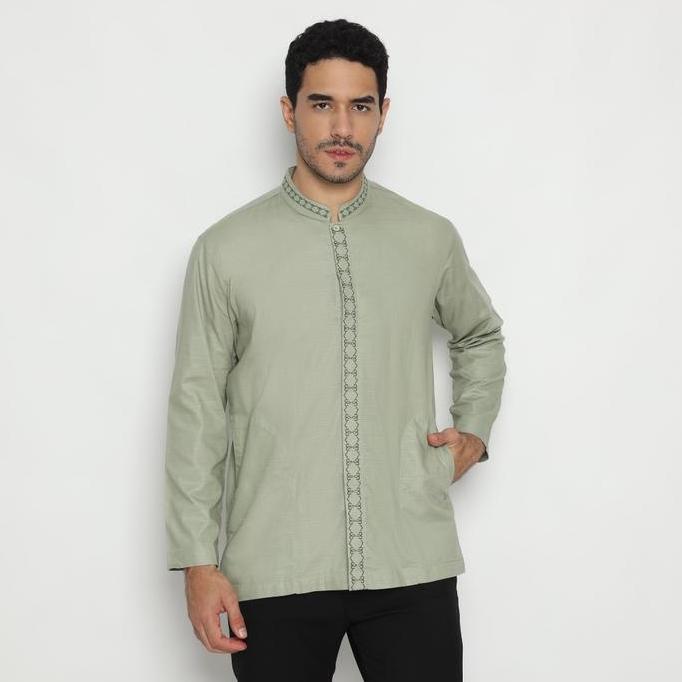 Promo Platini Kemeja Pria Koko Shanghai Lengan Panjang Katun Sage Green 06104 COD
