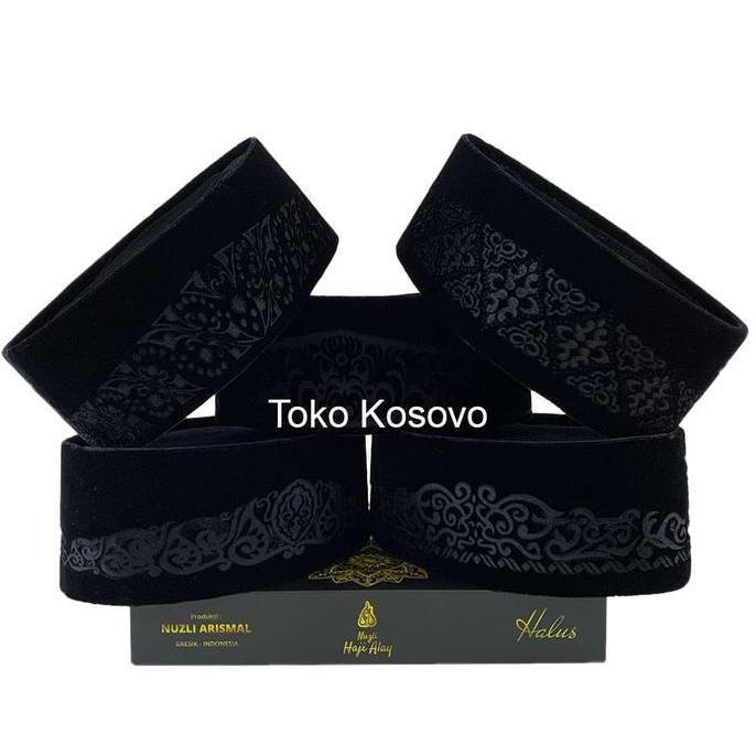 Promo Peci Premium HAJI ALAY LASER AC Tinggi 9 Cm Peci Sholat Pria Dewasa Hitam Motif Kopiah Shalat 
