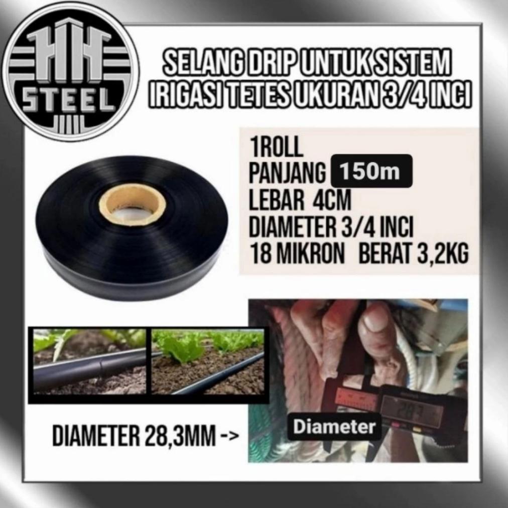 Slang Selang Drip Irigasi pertanian 3/4 inci Selang Plastik hitam 1 roll isi 150 meter Palembang
