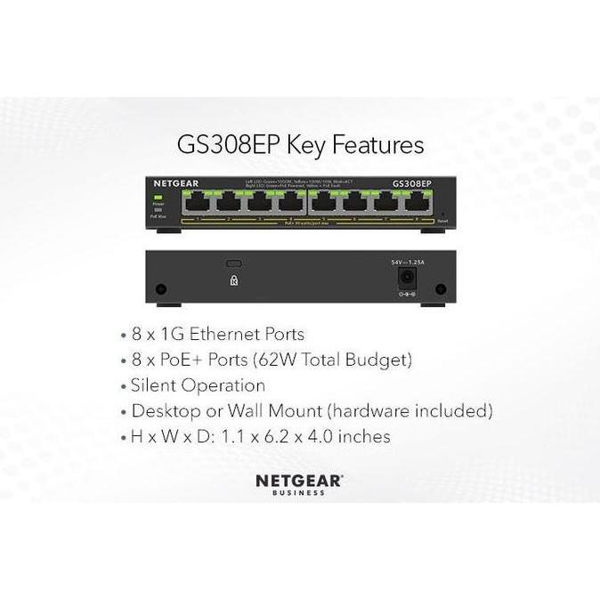 Netgear GS308EP 8-PORT GIGABIT ETHERNET SWITCH POE+ - GS 308EP