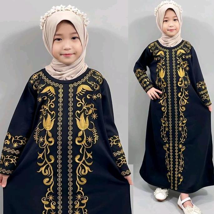 Promo Gamis Abaya Gamis Arab Hitam Putih Bordir Mewah Syahbah Anak Perempuan Gamis Anak Baju Muslim 