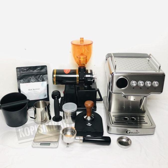 Paket Mesin Espresso GUSTINO ALCANTARA EM3212 Coffee Maker Set Alat Seduh Pembuat Kopi Espreso EM 32
